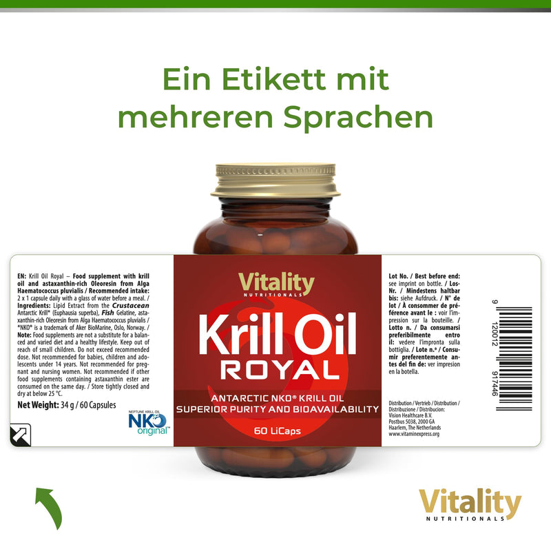 [Australia] - Omega 3 capsules high dosage of krill oil with DHA + EPA + Astaxanthin (60 pieces), krill from sustainable wild catch, krill oil high dosage, krill oil Royal Vitality Nutritionals by VitaminExpress 