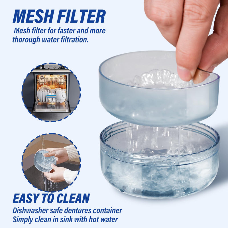 [Australia] - Denture Case Retainer Cleaning Case: 2 in 1 Retainer Case, No-Leak Denture Bath Box Cup, Complete Clean Care for Dentures, Clear Braces, Mouth Guard, Night Guard & Retainers Blue 