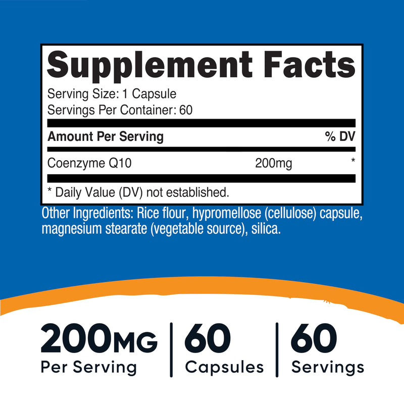 [Australia] - Nutricost CoQ10 200mg, 60 Vegetarian Capsules, 60 Servings - High Absorption, Vegetarian, Non-GMO, Coenzyme Q10 