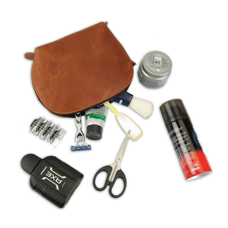 Leather cosmetics bag, Ring Pouch with soft leather inside, Dopp kit, Toiletry bag for men and women