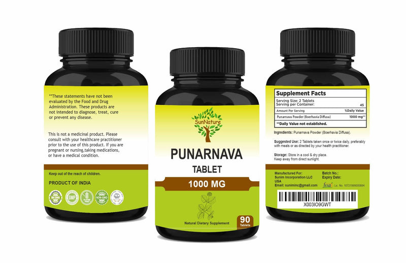 [Australia] - Punarnava Tablets 90 Tablets, 1000 mg| 45 Days Supply| Herbal Tablets| Herbal Supplements| Vegan | Boerhaavia diffusa | from India 