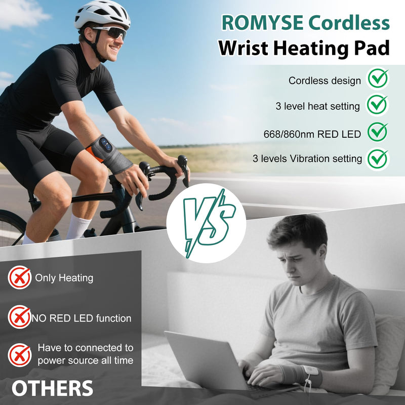Cordless Wrist Heating Pad with Massage, Red Light Heated Wrist Brace for Pain Relief, Rechargeable Heated Wrist Brace for Carpal Tunnel, Women and Men Wrist, Hand, Arm, Ankle
