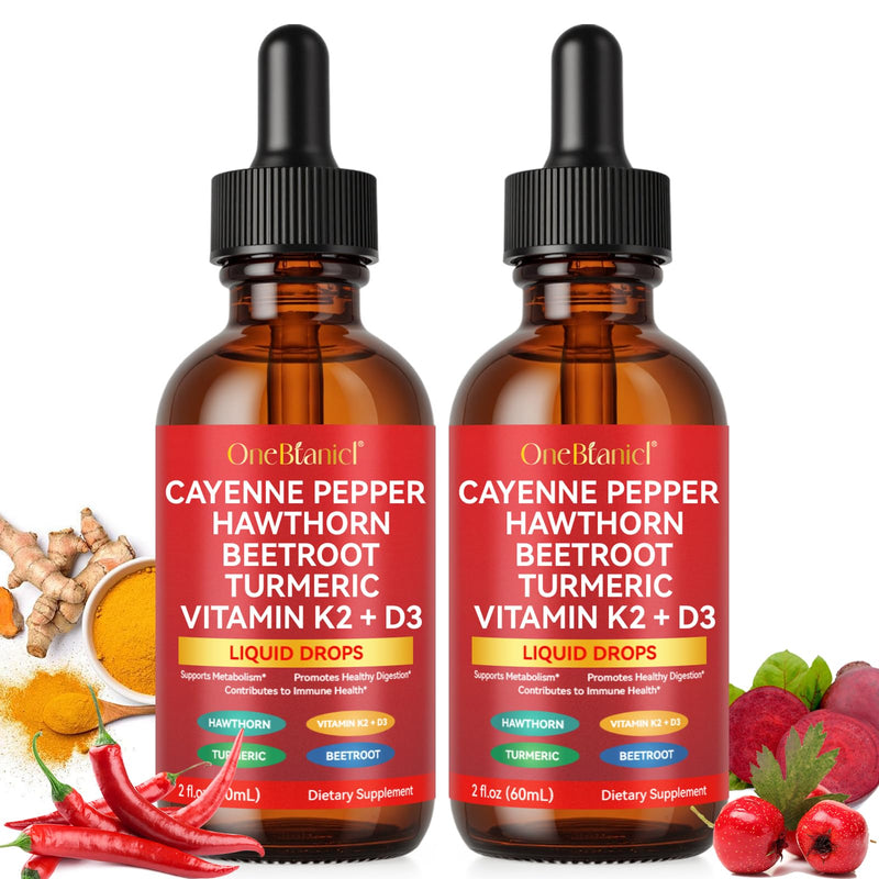 [Australia] - Cayenne Pepper Drops, Cayenne Pepper Hawthorn Beet Root Turmeric Vitamin K2 & D3 Liquid Supplements, 2PCS 