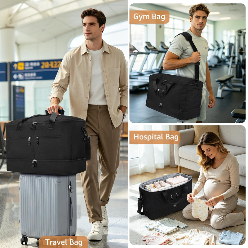 ZOMFELT Carry On Luggage 22x14x9 Airline Approved, 45L Travel Duffle Bag | Travel Duffel Bags With Shoe Compartment, Duffel Bag for Airplane Weekender Overnight Gym, Hospital Bag for Labor Delivery