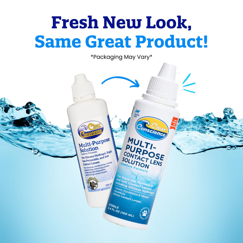 [Australia] - Cruelty-Free Multipurpose Contact Solution Travel Size - Mild Cleaner & Conditioner for Eye Contact Lens Care by Clear Conscience, 3 Fl oz (4 Pack) 4.0 