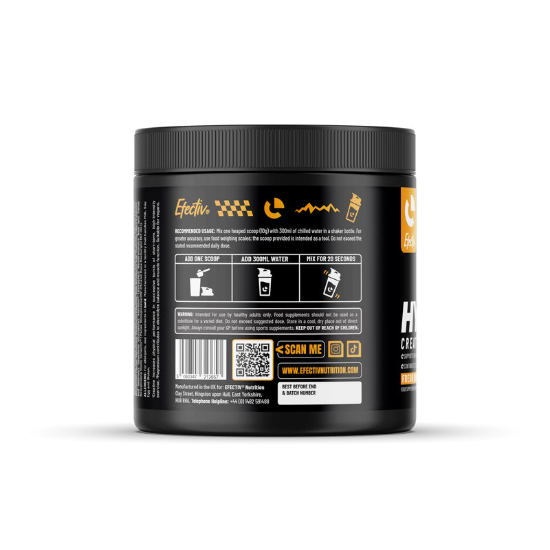 Efectiv Hybrid Creatine and Hydration | 5grams Creatine Monohydrate | Added Electrolytes | Increased Absorption | Produces Increased Levels of ATP | 30 Servings | 300 Grams (Fresh Orange) Fresh Orange