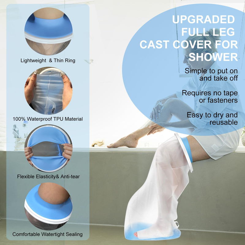 [Australia] - YUNCHI Upgraded Extra Wide Full Leg Cast Cover for Shower after Knee Surgeries with Non-Slip Bottom for Leg Wounds, Bandage, Large Cast, Knee Immobilizer/Brace, Walking Boots, Reusable NEW-Extra Wide-Full Leg 