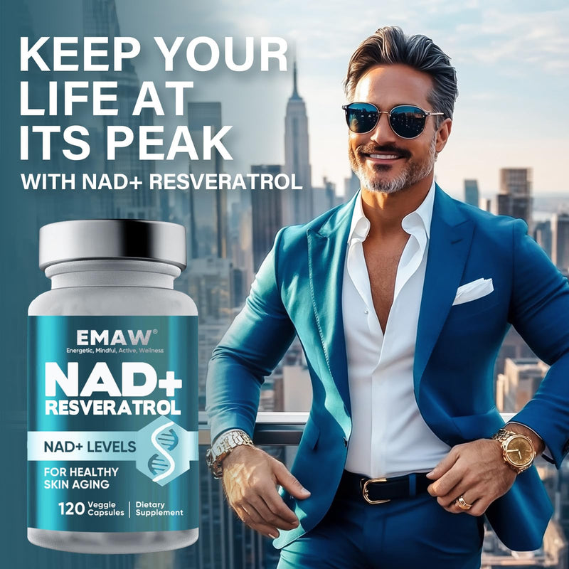 NAD+ Supplement, High Purity NAD+ & Resveratrol Complex for Energy & Anti Aging, Metabolism & Brain Boost for Men & Women, 120 Capsules 120 count (Pack of 1)