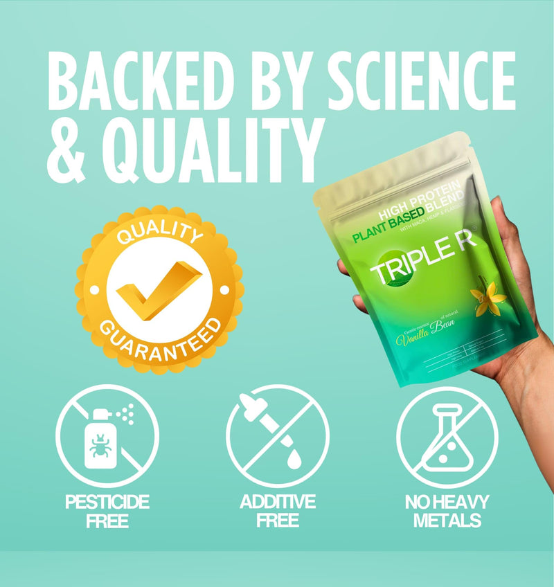 Triple R Vegan Protein Powder & Super Green | Pea Protein Blend | Organic Plant-Based Amino Acid Source, Vanilla, 16 Serving, 400 g