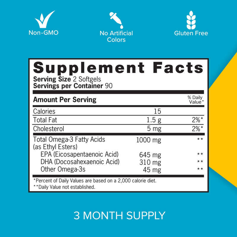 [Australia] - Qunol Fish Oil Omega 3 Mini Softgels, 1000mg Omega 3 EPA + DHA, Ultra Pure Supplements, Heart Health Support, Lemon Flavor, Easy to Swallow Minis, 3 Month Supply, 180 Count 180 Count (Pack of 1) 