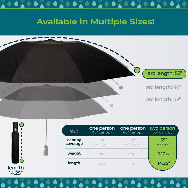 Totes Reverse Close Folding Inbrella with Auto Open Close and Compact Black 43" Canopy