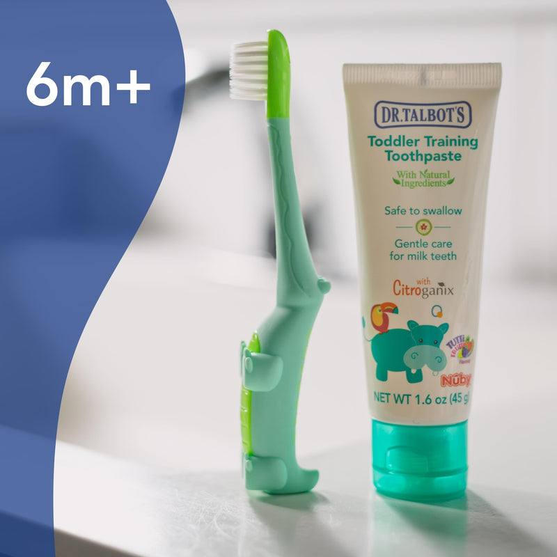 [Australia] - Dr. Talbot's Toddler Training Toothbrush and Natural Kids Toothpaste with Citroganix - 1.6 oz - Fluoride-Free Toothpaste and Toddler Toothbrush - 6+ Months - Alligator Alligator + Toothpaste 