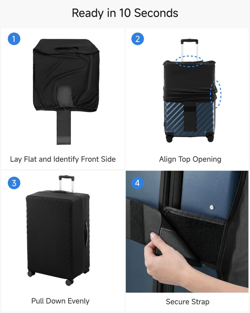 LUGGEX TSA Luggage Lock Bundle 6 Pack+Luggage Cover Protector for Suitcase 1 Pack, Travel Essentials Kit (Black)