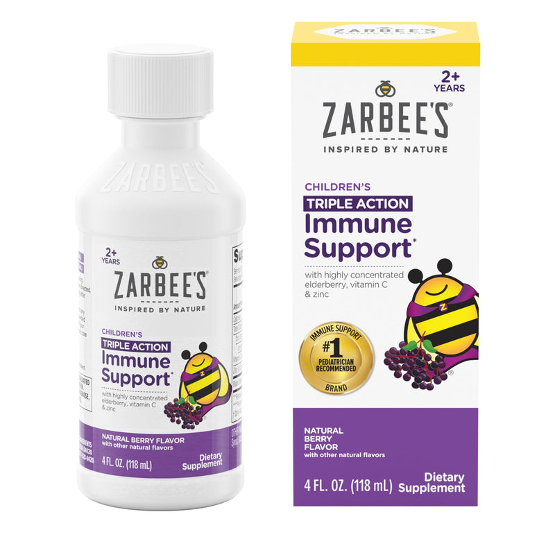 Zarbee's Elderberry Syrup for Kids, Daily Immune Support with Vitamin C & Zinc, Childrens Liquid Supplement, Natural Berry Flavor, 4 fl oz Kids Elderberry Syrup 4oz