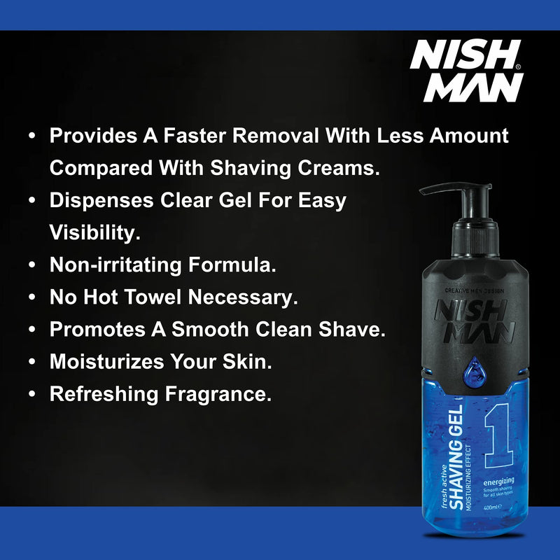 [Australia] - Nishman shaving gel - For a gentle shaving experience, moisturizing and nourishing - Perfect protection for smooth skin - Fresh and long-lasting scent - Men's care (01 - Energizing, 400ML) 400 ml (pack of 1) 01 - Energizing 