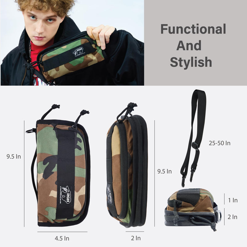 Rough Enough RFID Passport Holder, Travel Wallet with Shoulder Strap, Camo | Weather-Resistant Cordura, RFID Blocking, Fits 2 Passports & Cards, Lightweight for Business & Family Trips