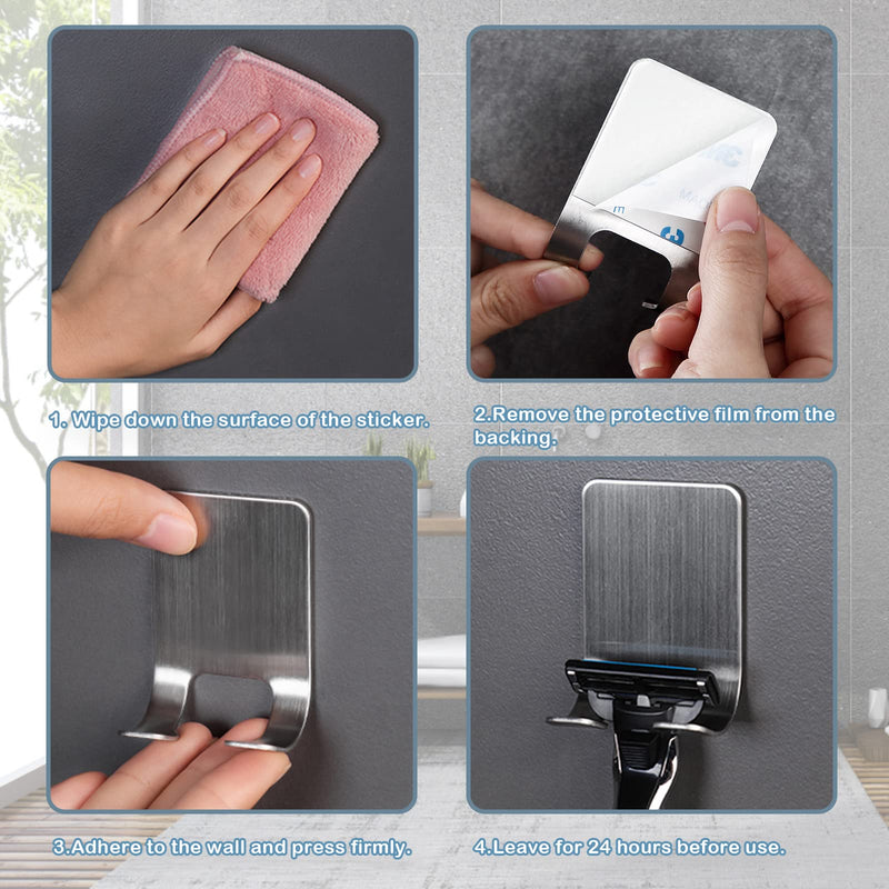 [Australia] - FlyWave Razor Holder Shower Stainless Steel Pack of 2, Razor Holder Shower Self-Adhesive, Multifunctional Razor Holder, Hook No Drilling for Bathrooms, Kitchens and Bedrooms 