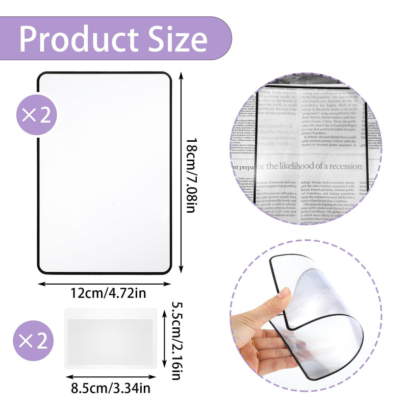 4 Pcs Page Book Magnifying Sheet 3X Handy Size Magnifier Bookmark Card Clear Lightweight Magnifier Flat Plastic Optical Fresnel Lens for People with Low Vision Seniors Reading Small Prints 4
