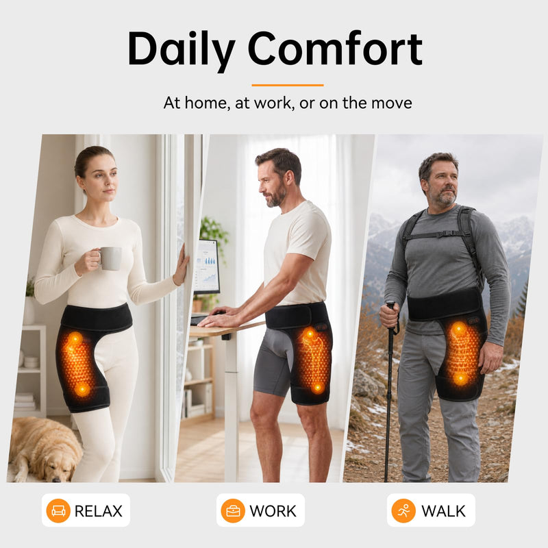 Cordless Heated Massage for Hip,Sciatica Pain Relief,5000mAh Power Bank,Hip Support Brace,Relief Waist Pain,Lower Back,Thigh,Buttock Electric Heating Pad,3-Level Heat Therapy, Holiday Gifts Hip Heating pad