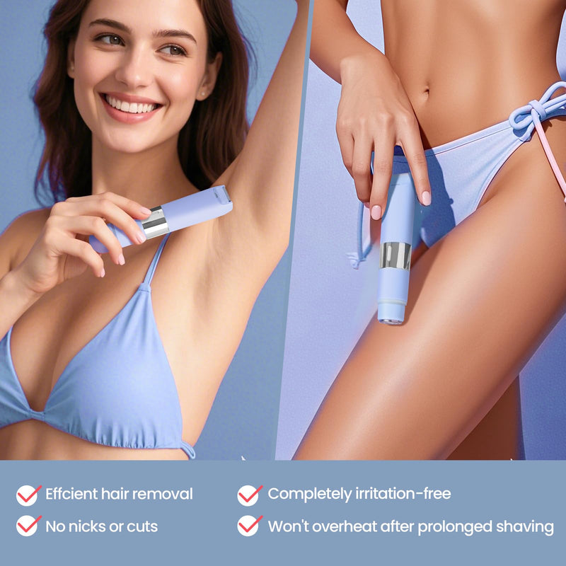 Bikini Trimmer for Women, 2-in-1 Waterproof Dual Head Shaver, Electric Razors for Women (Blue) Blue