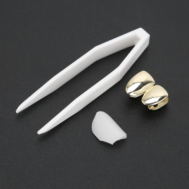 [Australia] - Brass Plating Braces, Fashionable Metal Double Tooth Decoration Jewelry for Halloween Hip-Hop Street Party(Gold) 
