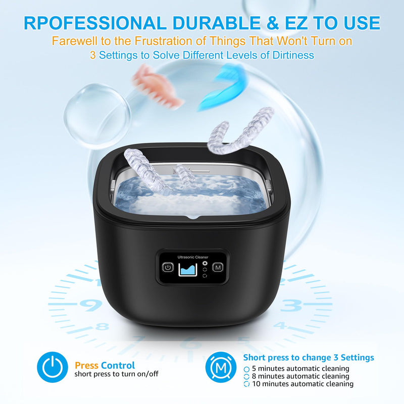 [Australia] - Ultrasonic Retainer Cleaner for Invisalign, Denture, Mouth Guard, Aligner, Toothbrush Head, 43kHz Newly Upgraded Ultrasonic Retainer Cleaner Machine, UV Ultrasonic Jewelry Cleaner with 255ML3 