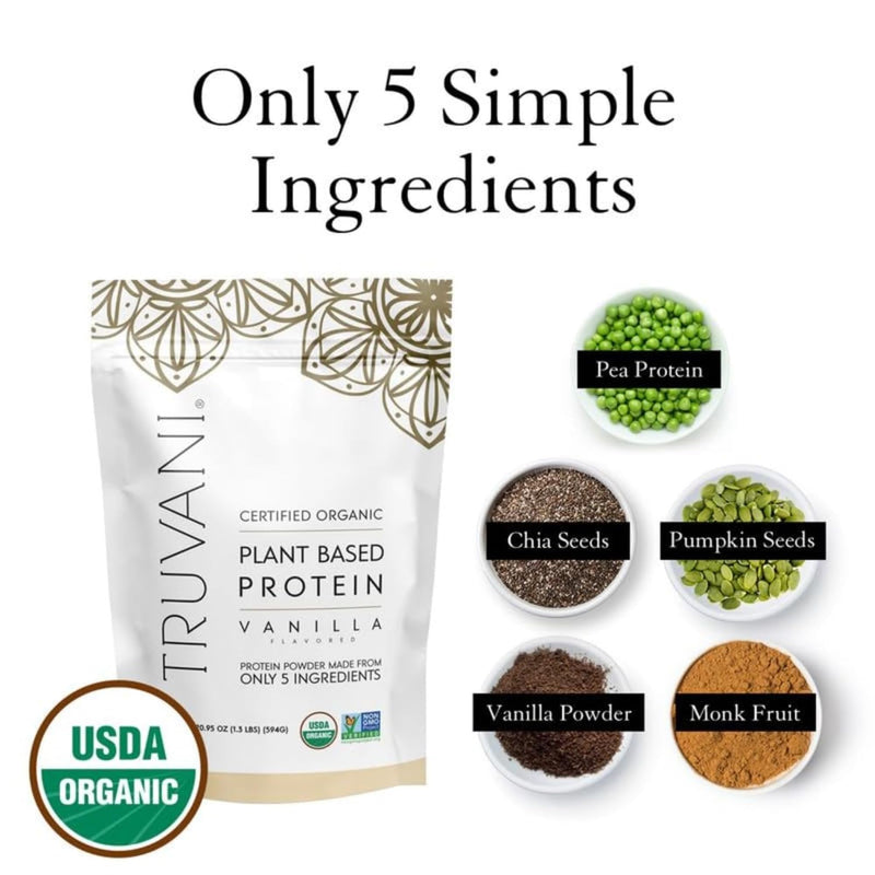 [Australia] - Truvani Pea Protein Powder, Vanilla, 20.9oz, 1pk, 20 Servings 20 Servings (Pack of 1) 