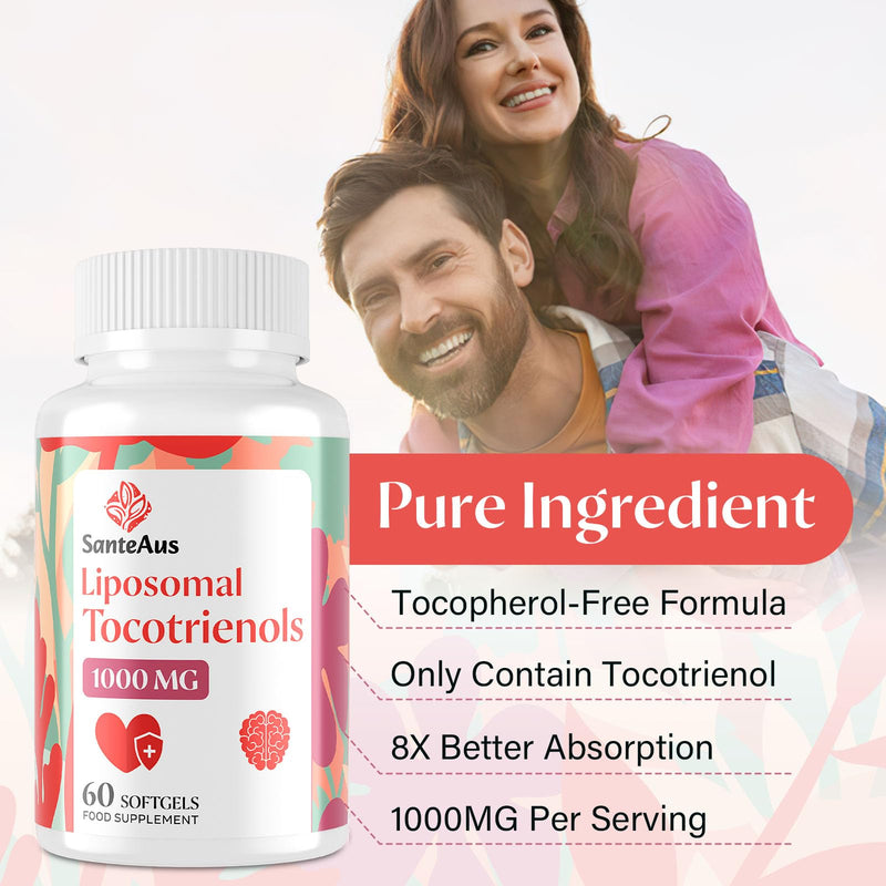 Liposomal Tocotrienols Supplement 1000mg, Vitamin E, High Bioavailability, 95% Delta & 5% Gamma Tocotrienol Capsules, for Immune, Bone, Skin, and Antioxidant Support, No Fillers, No Soy 60 count (Pack of 1)