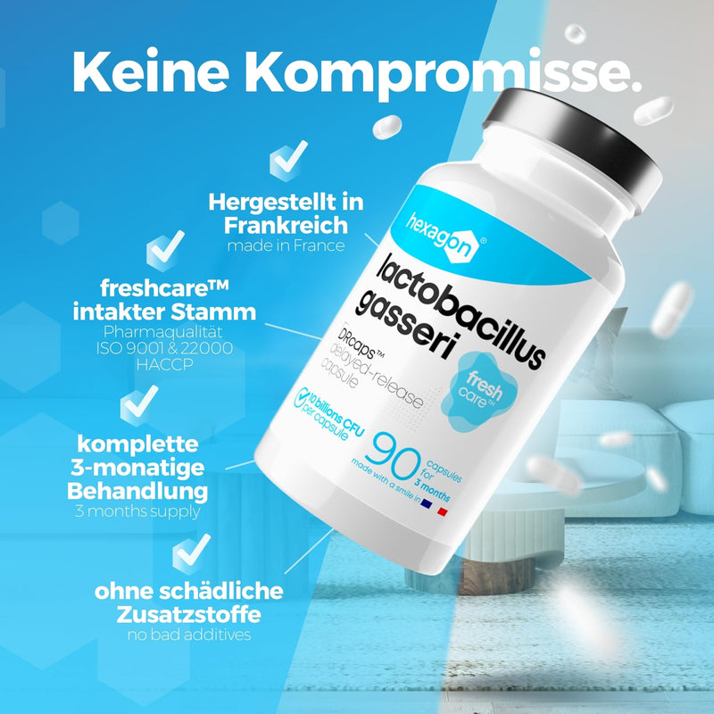 [Australia] - Lactobacillus Gasseri 10 Billion CFU/Capsule - Complete 3+ Month Cure - L-Gasseri - Freshcare™ - 90 DRcaps™ Stomach Acid-Resistant Capsules - Vegan - Hexagon 