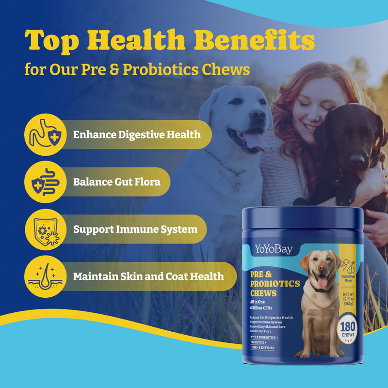 Dog Probiotics for Gut, Immune & Skin Health + Dog Joint Supplement for Anti-Inflammatory, Support Hip & Joint Health, Mobility - 180 Soft Chews - PawsPlanet Australia