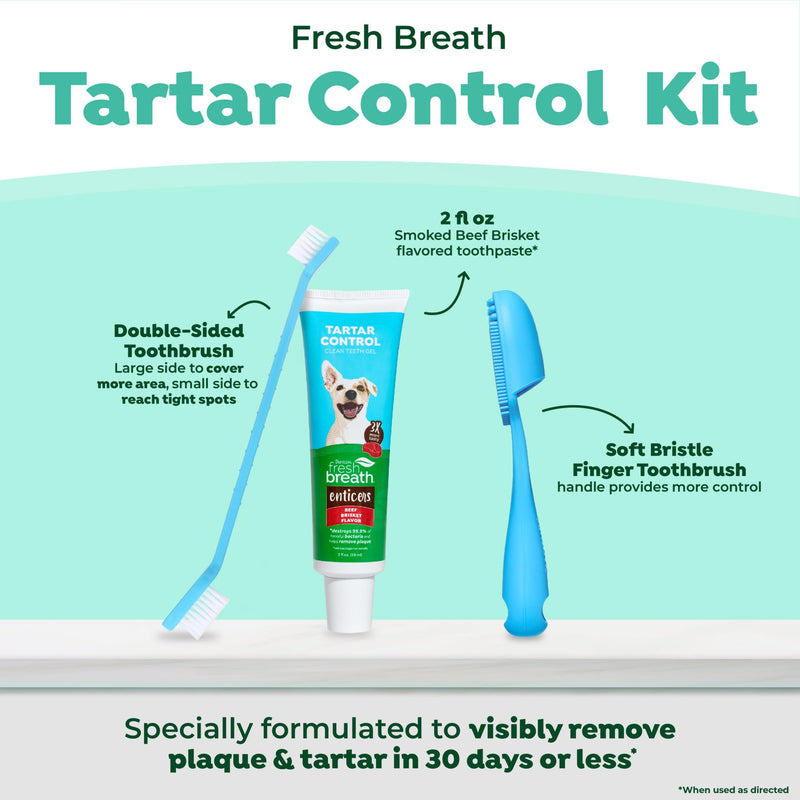[Australia] - TropiClean Fresh Breath Oral Care Kit - Soft Bristle Finger Toothbrush - Dog Tooth Brushing Kit - Beef Brisket Flavor Dog Toothpaste 