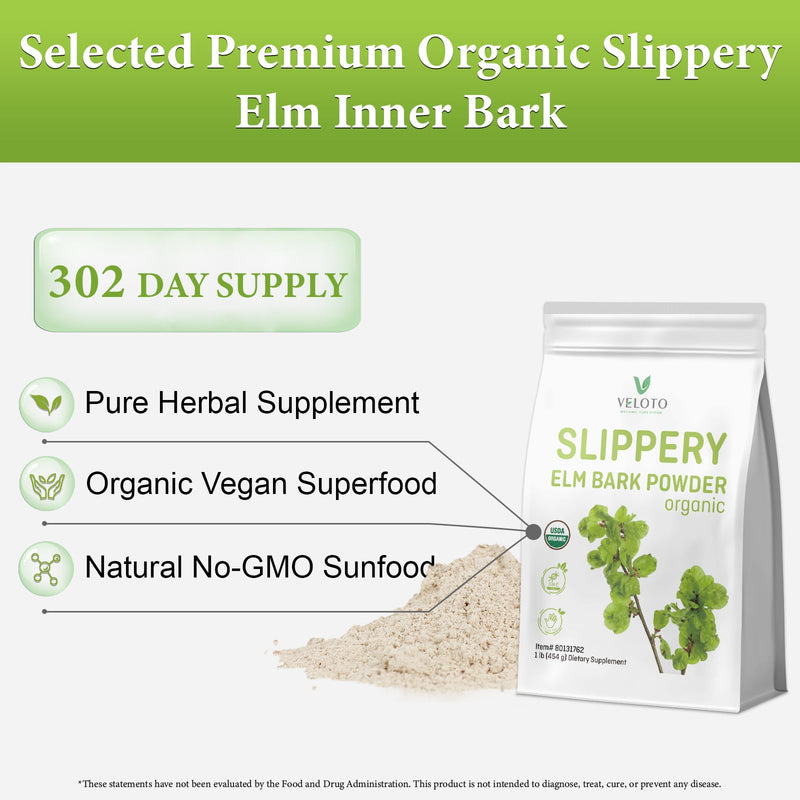 Slippery Elm Bark & Slippery Elm Powder Organic 454g, 100% Pure Inner Bark, Natural Herbal Supplement, Soothes Throat, Cough & Digestive Health, Supports IBS, Acid Reflux, Vegan, Gluten Free, Non-GMO 454 g (Pack of 1)