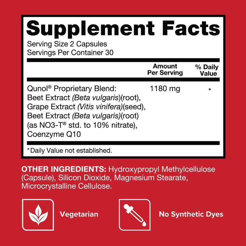 Qunol 3-in-1 Beet Roots Capsules with CoQ10, Blood Pressure Support, 60ct | Supports Healthy Blood Circulation & Heart Healthy Energy, From the #1 Brand of CoQ10, Vegetarian, No Synthetic Dyes Unflavoured 60 Count (Pack of 1)