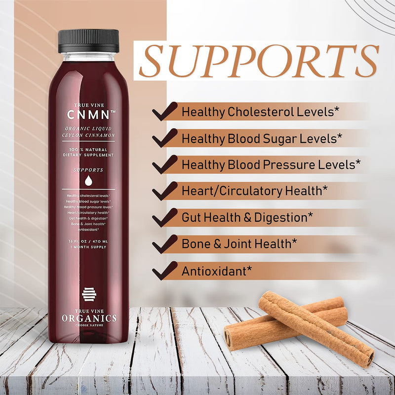 [Australia] - True Vine 3200mg Liquid Ceylon Cinnamon Supplement (Made in USA) for Healthy Heart, Blood Pressure, Sugar, Cholesterol, Gut & Joints — 100% Organic Ceylon Cinnamon to Fight Free Radicals (16 fl oz) 