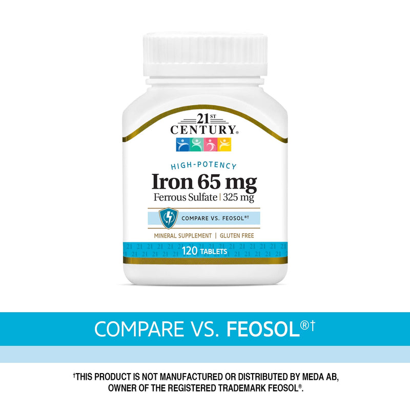 [Australia] - 21st Century Iron 65 mg Ferrous Sulfate 325 mg Tablets, 120 Count Unflavored 120 Count (Pack of 1) 