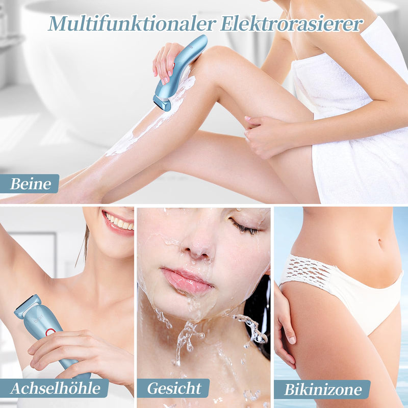 [Australia] - Electric Shaver for Women, Painless Women's Shaver with LED Light, USB Rechargeable Women's Shaver for Face Legs Armpits Bikini, Cordless Wet and Dry Shaver for Women Blue & White 