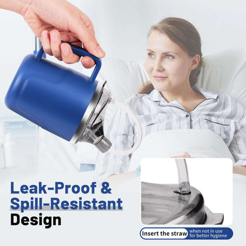 [Australia] - Adult Sippy Cup, 14oz Spill Proof Cup with Straw for Elderly, 3 in 1 Stainless Steel Sippy Cup with 2 Lids, No Spill Feeding Cups for Patient Disabled Maternity Drink Water Milk Soup - Blue 