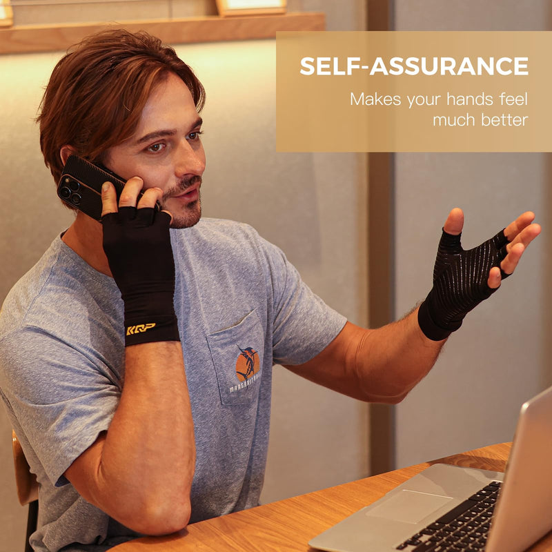 Compression Gloves For Pain Relief,2 Pairs，Copper Infused Arthritis Gloves… Medium 2pairs-half Blue