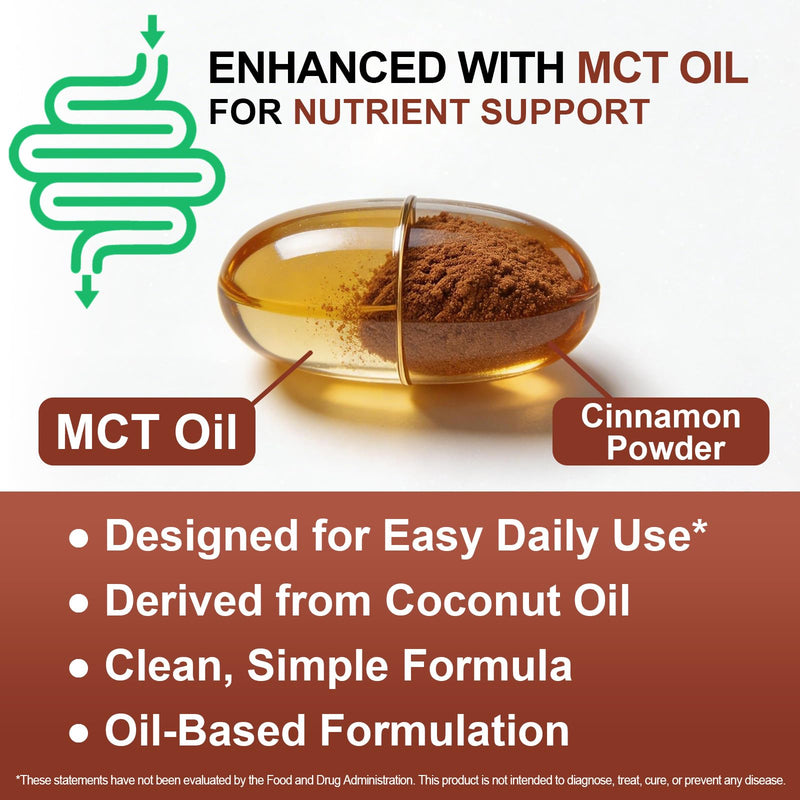 Ceylon Cinnamon Softgels with MCT Oil – 600mg Cinnamomum Verum Extract, High Absorption Formula for Daily Wellness Support – Antioxidant & Digestive Comfort – Non-GMO, Gluten-Free – 120 Softgels