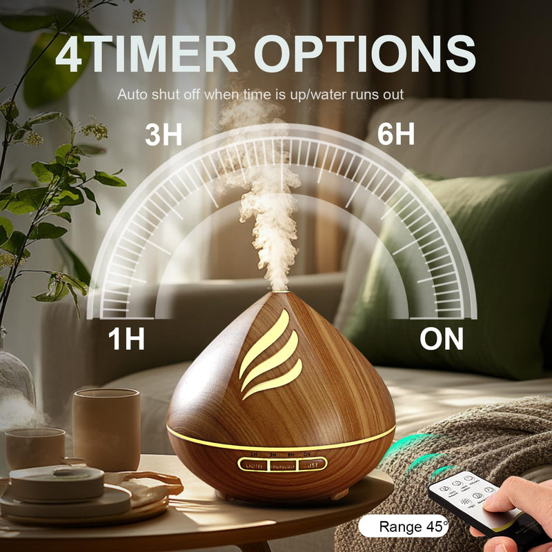 [Australia] - Essential Oil Diffuser 500ml with 8 Diffuser Oil, Aromatherapy Diffusers, Air Freshener, Humidifier with Remote Control, 4 Timers for Bedroom 