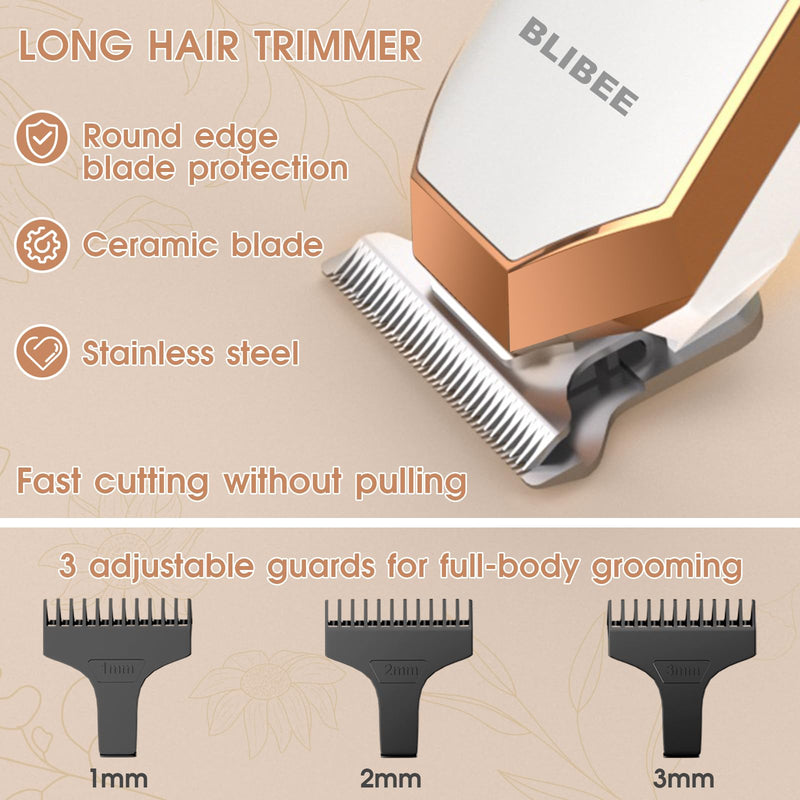 [Australia] - Bikini Trimmer & Hair Clippers for Women - Waterproof Electric Razor and 4 in 1 Bikini Shaver Set, Deluxe Hair Trimmer, Wet/Dry Body Shaver for Nose Eyebrows Beard Pubic Hair, White 