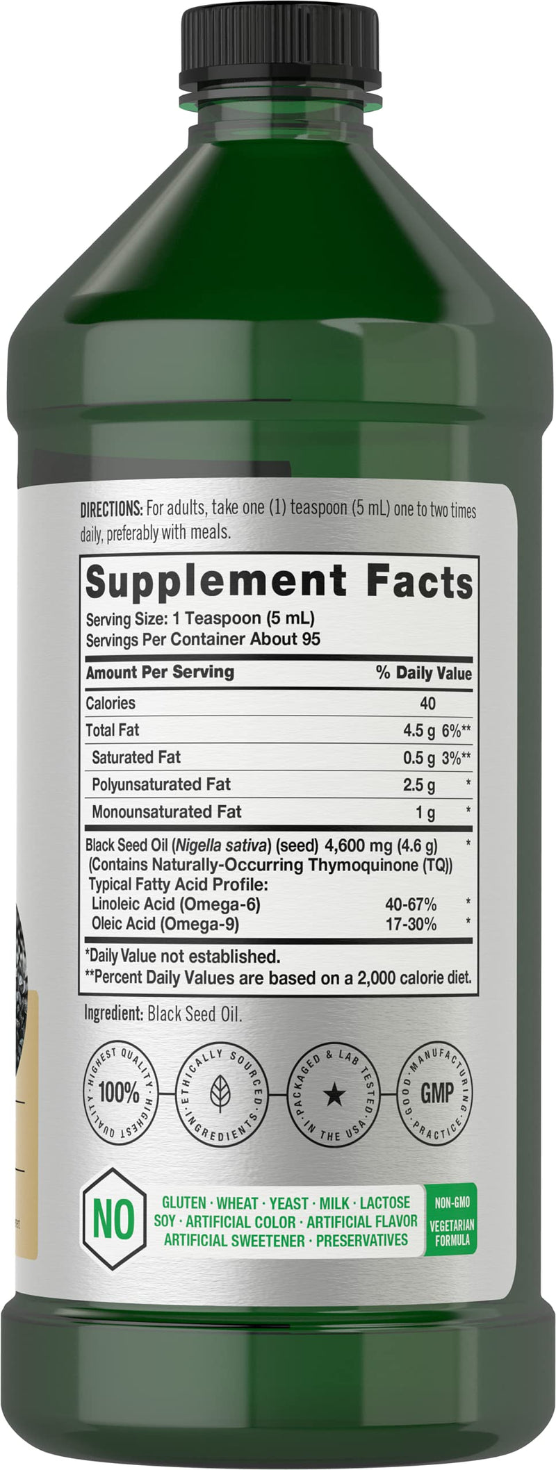 Horbäach Black Seed Oil Liquid 16oz | 4600mg | Cold Pressed Nigella Sativa Supplement | Vegetarian, Non-GMO, Gluten Free, and Solvent Free Formula 16 Fl Oz (Pack of 1)