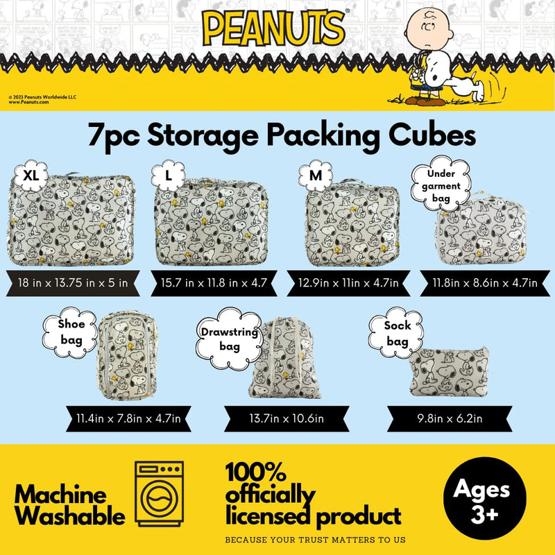 Peanuts Snoopy Beauty 7 Piece Soft Storage Organization Packing Cubes Travel Set (Officially Licensed Product) By Franco Collectibles Peanuts - Snoopy