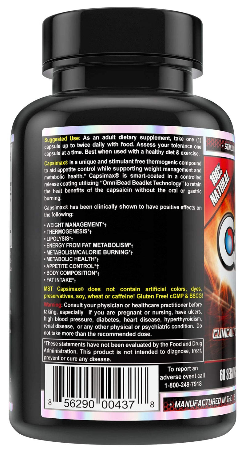 [Australia] - MST Capsimax Supplement 100mg V Capsules, 60 Servings Clinically Dosed Weight Management, Thermogenic, Appetite Control, Calorie Burning, Metabolic Health, Stimulant Free. BSCG Certified 