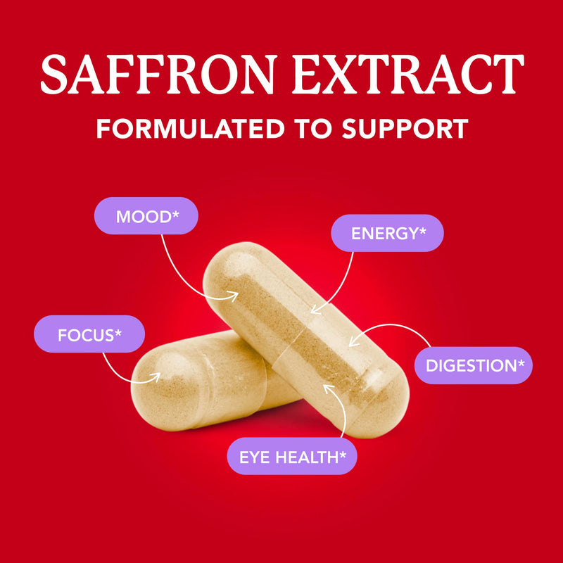 Saffron Supplement | Pure 4:1 Saffron Extract Capsules | Supports Mood, Focus, Eye Health & Energy Balance | Crocus Sativus Extract | Vegan, Gluten-Free & Non-GMO | 3-Month Supply | 90 Capsules
