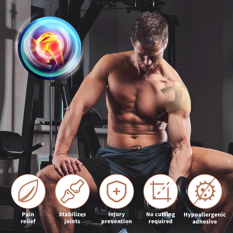 20PCS Kinesiology Tape for Shoulder, Kinesiology Tape Precut Strips for Shoulder Support Support & Stability, Waterproof Breathable Elastic Sports Shoulder Tape for Pain Relief, Athletic Tape, Beige