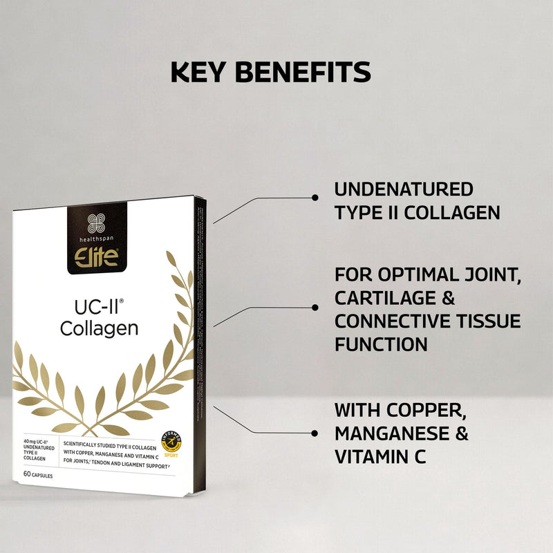 Healthspan Elite UC-II® Collagen (60 Tablets) | Contributes to Normal Collagen Formation | Supports Joint Function and Tendon & Ligament Support | Effective Daily dose at just 40 mg UC-II