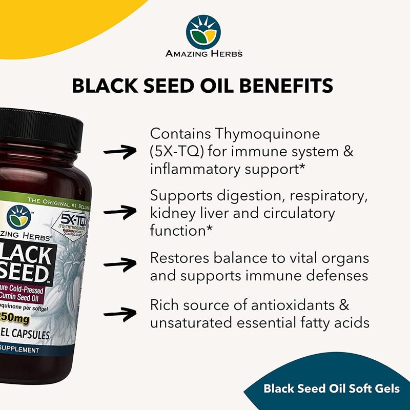 [Australia] - Amazing Herbs Premium Black Seed Oil Capsules - High Potency, Cold Pressed Nigella Sativa Aids in Digestive Health, Immune Support & Brain Function - 60 Count, 1250mg (Pack of 2) 60 Count (Pack of 2) 