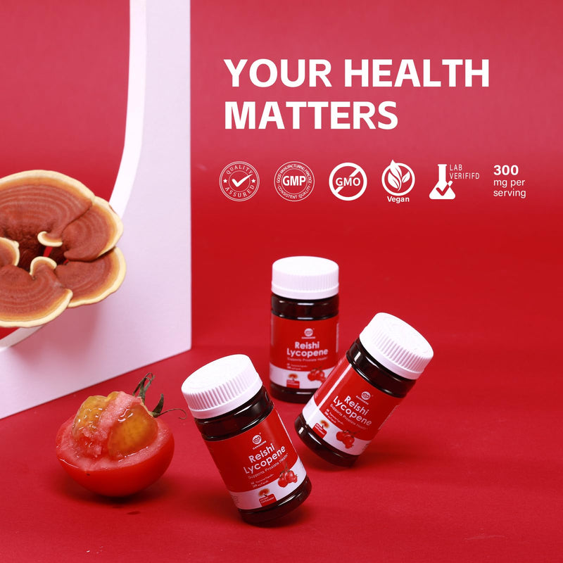[Australia] - Lycopene Supplement 100mg, Natural Tomato Extract with Reishi Mushroom 200mg, Mushroom Capsule for Immune Health, Gluten-Free, Non-GMO, Vegan, 60 Rapid Release Capsules 