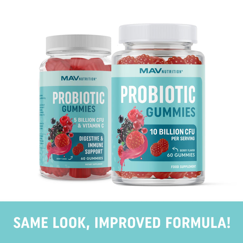 Probiotic Gummies with Vitamin C and Folic Acid | 5 Billion CFU Probiotics | Gut Health, Digestion, & Immune System Support | Gluten-Free, Non-GMO, Berry Flavor | 60 ct.